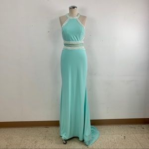Wedding Sheer Turquoise Long Jersey Dress Small